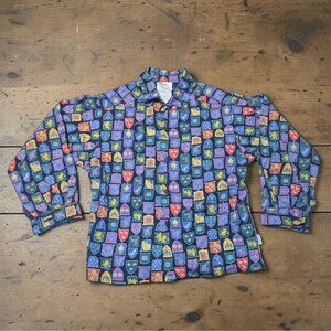 Vtg MAUGIN France Kids Shirt 80s/90s AOP Heraldic Crest Shield Print Cotton